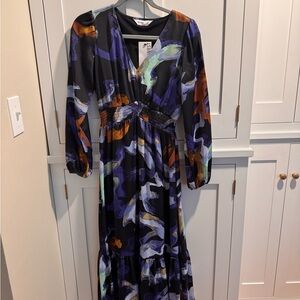 Nine West Abstract Maxi Dress in Black and Purple
